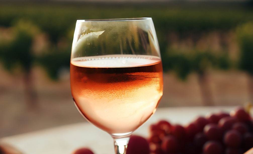Verre de vin rosé devant un vignoble provençal, évoquant la richesse de la gastronomie de la région.