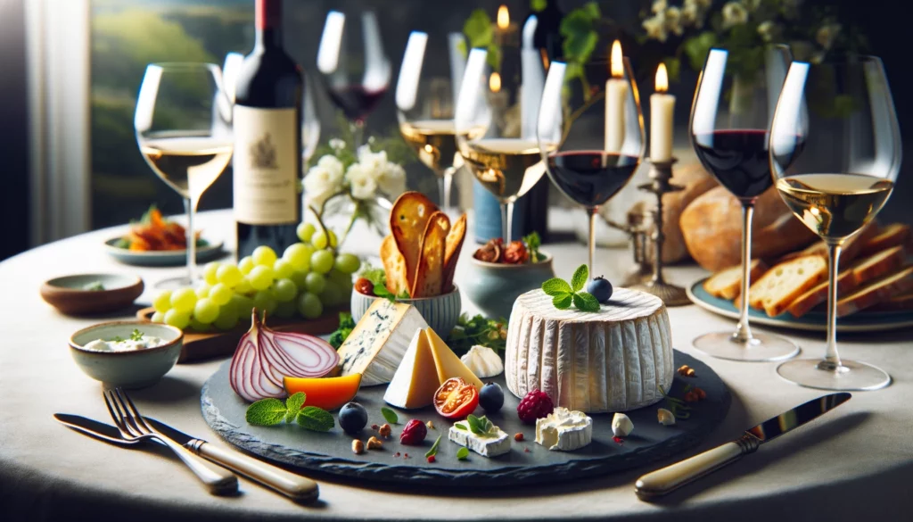 Plat élégant de Chèvre des Alpilles avec sélection de vins provençaux, idéal pour dégustation.